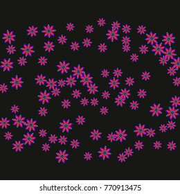 Bright Confetti with gentle flowers, bright colorful background, cute and fun decoration. Floral pattern. Vector illustration for celebration, party, carnival, festive holiday, party. Black background