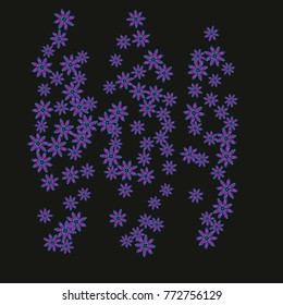 Bright Confetti with gentle flowers, bright colorful background, cute and fun decoration. Floral pattern. Vector illustration for celebration, party, carnival, festive holiday, party. Black background