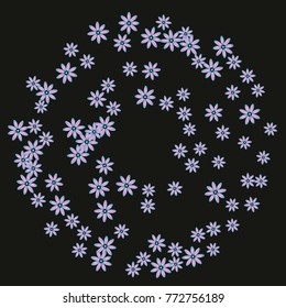 Bright Confetti with gentle flowers, bright colorful background, cute and fun decoration. Floral pattern. Vector illustration for celebration, party, carnival, festive holiday, party. Black background