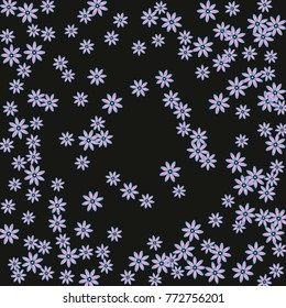 Bright Confetti with gentle flowers, bright colorful background, cute and fun decoration. Floral pattern. Vector illustration for celebration, party, carnival, festive holiday, party. Black background