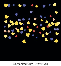 Bright Confetti with gentle Hearts, bright colorful background, cute and fun decoration. Black background Vector illustration for celebration, party, holiday, children party and Your project.