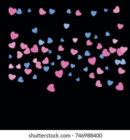 Bright Confetti with gentle Hearts, bright colorful background, cute and fun decoration. Black background Vector illustration for celebration, party, holiday, children party and Your project.