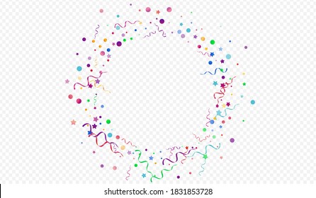 Bright Confetti Happy Vector Panoramic Transparent Background. Celebration Particles Poster. Serpentine Celebrate Template. Variegated Paper Design.
