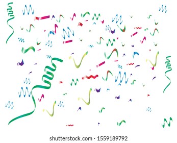 Bright confetti isolated on white background. Vector illustration. Vibrant particles. Red, green, yellow, blue, golden, pink, orange and violet festive elements for your projects or design.