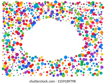 Bright confetti isolated on white background. Vibrant particles. Vector illustration. Red, green, yellow, blue, golden, pink, orange and violet festive circles for your projects or design.