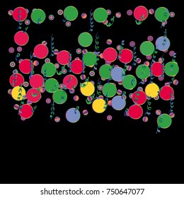 Bright Confetti and serpentine, bright colorful background, cute and fun decoration. Vector illustration for celebration, party, festive, holiday. Design for cards, invitations 