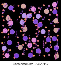 Bright Confetti and serpentine, bright colorful background, cute and fun decoration. Vector illustration for celebration, party, festive, holiday. Design for cards, invitations 