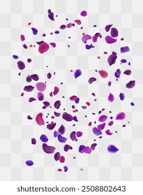 Bright Confetti Vector  Background. Rose purple Illustration. Blooming Garden Cover. Leaf Isolated Backdrop. purple Petal Beauty Poster.
