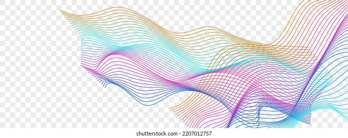 Bright Contour Background Transparent Vector. Decorative Texture. Colorful Ribbon Motive. Line Dynamic Poster. Neon Minimal Blend.