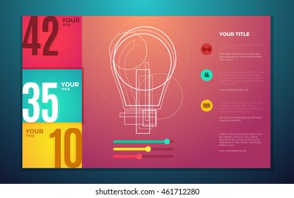 Bright contrast colors infographic set with boxes and numbers. Vector idea illustration