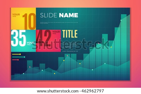 Bright contrast colors infographic set with progress chart, boxes, text and numbers. Vector creative modern eps10 illustration
