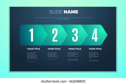 Bright contrast colors infographic with step by step infographic chart, boxes, text and numbers