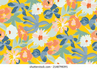 bright contrast multicolored floral pattern with brush strokes of paint