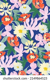 bright contrast multicolored floral pattern with brush strokes of paint