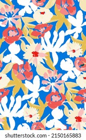 bright contrast multicolored floral pattern with brush strokes of paint