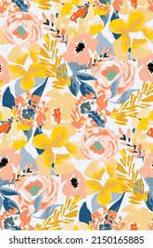 bright contrast multicolored floral pattern with brush strokes of paint