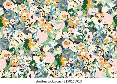 bright contrast multicolored floral pattern with brush strokes of paint