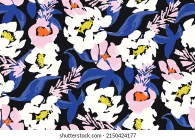 contraste brillante patrón floral multicolor con pinceladas de pincel