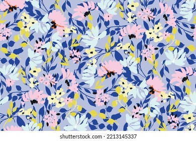 bright contrast multicolored floral pattern with brush strokes of paint