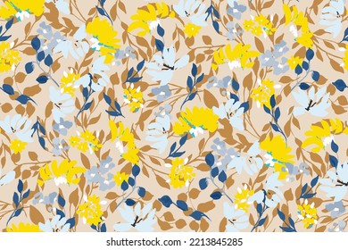 bright contrast multicolored floral pattern with brush strokes of paint