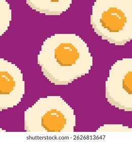 Padrão sem emenda de vetor de arte de pixel de contraste brilhante com ovos fritos. Ilustração de arte pop desenhada à mão