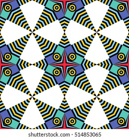 Bright contrast seamless image. Circles and stripes on a white background.