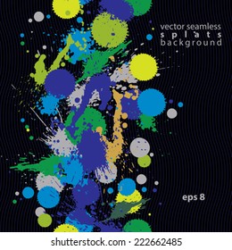 Bright contrast splattered web design repeat pattern, art ink blob, paintbrush drawing. Smudge graffiti colorful seamless background.