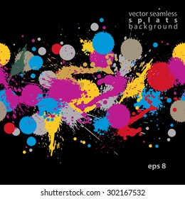 El contraste brillante salpicado diseño web repetidor patrón, lápiz de tinta de arte, dibujo de pincel. Grafiti humedecido colorido y sin costura.