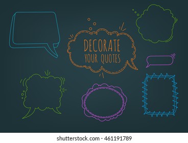 Bright Contrast Vector Set Of Handdrawn Frames For Quotes Isolated On Dark Background