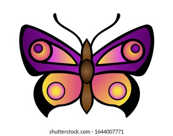 Bright, contrasting butterfly in purple, violet and pink colors. A luxurious vector butterfly insect is a symbol of spring and awakening life. Moth - vector full-color element for decoration.