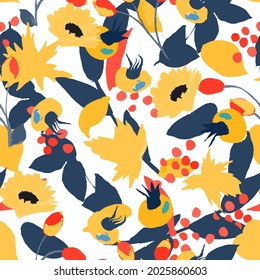 bright, contrasting Pattern with bright leaves and autumn flowers