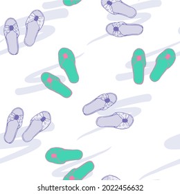 Contrastes luminosos zapatillas de colores, patrón de sandalias, vector
ilustración lineal, patrón de zapatos femeninos sin costura dibujado a mano. Estilo casual. Zapatos para casa, para el verano. Dibujo para el embalaje