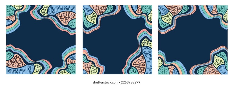 Bright cool cartoon psychedelic rainbow pattern - 70s - 80s hippie floral style. Frame, template, social media, decoration. Vintage vector illustration.