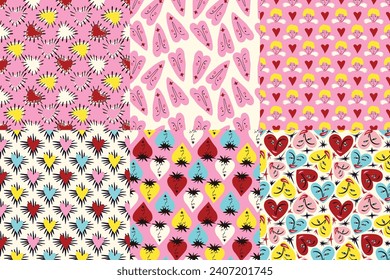 Bright and cool funny seamless patterns for Valentine's Day. Seamless pattern with cool playful love hearts