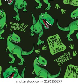 Bright cool seamless pattern with dinosaur T-Rex . graffiti background with t rex.For textile, kids wear, fabric and more
