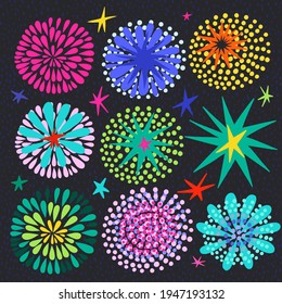 Bright Cool  Vector set with elements for design: stars and fireworks.