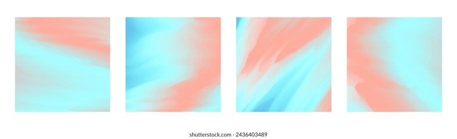 Bright coral and turquoise blue vibrant gradient colors backgrounds set. Abstract vibrant square shape prints for fashion flyer, ui design, nature sky banner, aurora borealis party poster