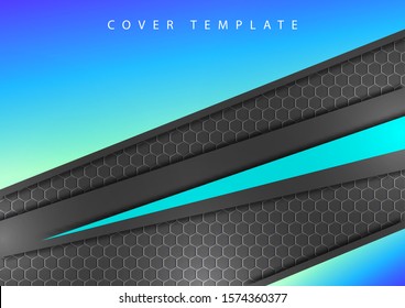 Bright corporate banner design with hexagons texture, stripes, corners, color gradient. Abstract technology background. Vector illustration