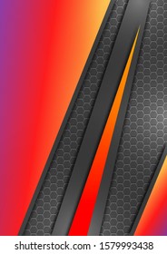 Bright corporate banner design with hexagons texture, stripes, corners, color gradient. Abstract technology background. Vector illustration