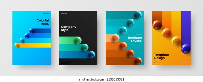 Colección de diseño de vectores de folletos corporativos brillante. Esferas realistas a la moda, paquete de ilustración de postales.