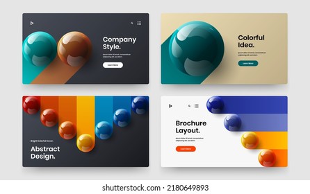 Bright corporate brochure vector design concept set. Modern realistic spheres book cover template composition.