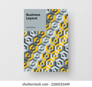 Bright corporate cover A4 design vector layout. Clean geometric hexagons company brochure concept.