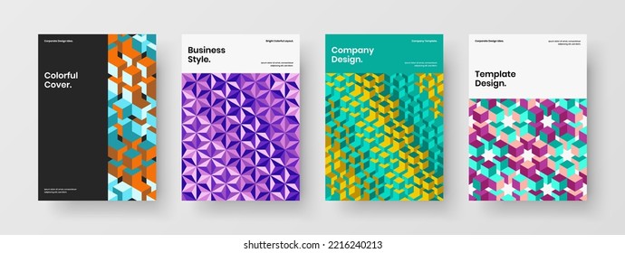 Conjunto de conceptos vectoriales de diseño de portada corporativa brillante. Conjunto de plantillas de volante de patrones geométricos simples.