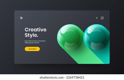 Bright corporate cover vector design template. Minimalistic 3D spheres landing page layout.