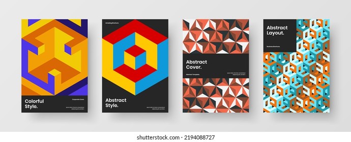 Bright corporate identity A4 design vector template composition. Minimalistic geometric pattern flyer layout set.