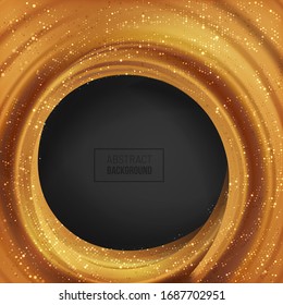 Bright cosmetic background.beauty.fashion.3d.liquid gold.Shining golden paint.Modern poster.Wave Liquid shape with golden glittering dots.Art design for your design project.vector illustration