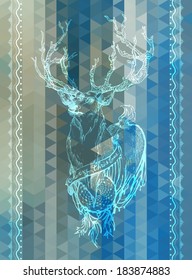 Bright cosmic fashion deer hipster background. Abstract background of geometric triangles, infographics