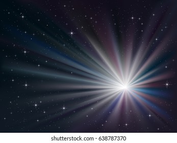 Bright cosmic flash in a galaxy far away. Full vector abstract background.