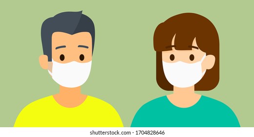 A bright couple with mask protect them from COVID-19, vector, illustration