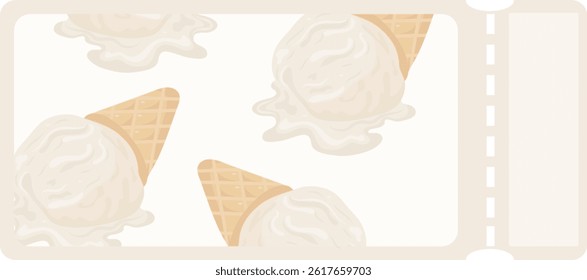 bright coupon template with scoops of vanilla ice cream in a waffle cone